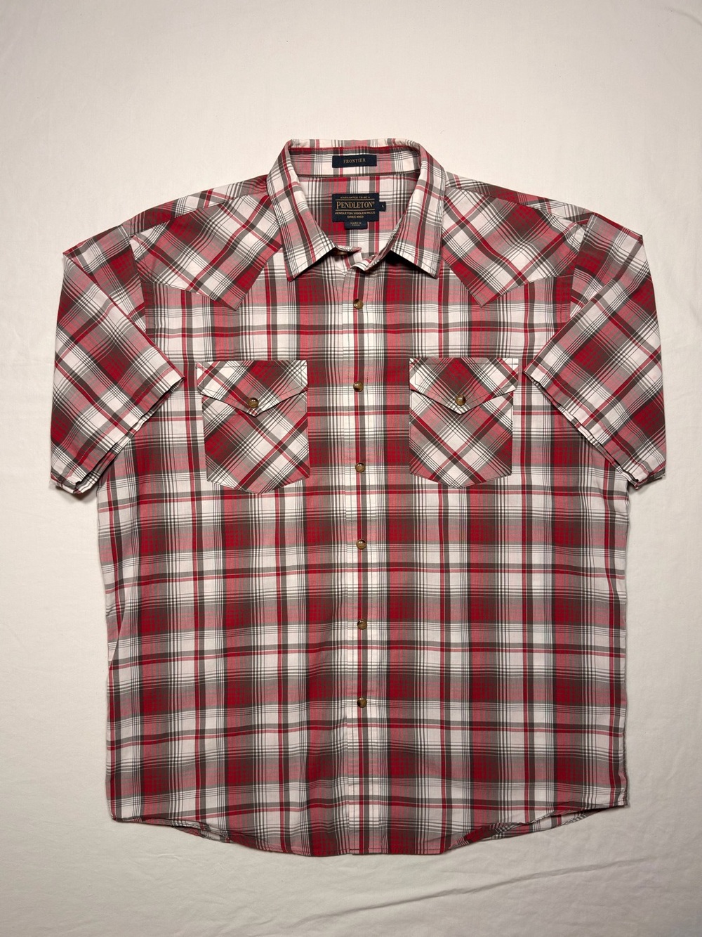 Pendleton Frontier Western Shirt Mens L Red Plaid Pearl Snap Short Sleeve